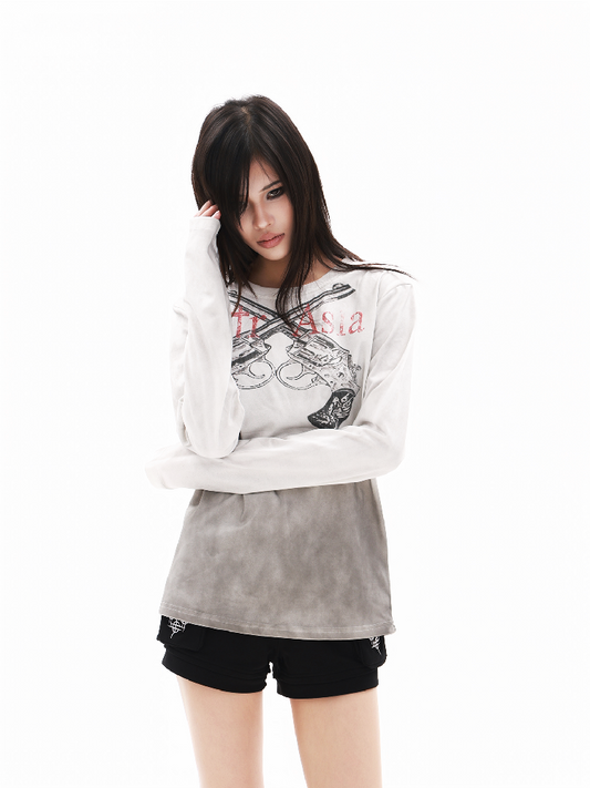Dark Double Gun Long Sleeve T-Shirt【s0000018325】