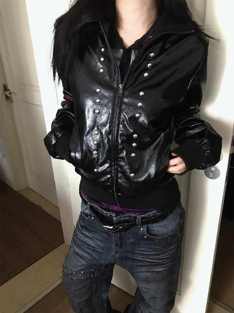 Riveted Embroidered Street Leather Jacket【s0000019274】
