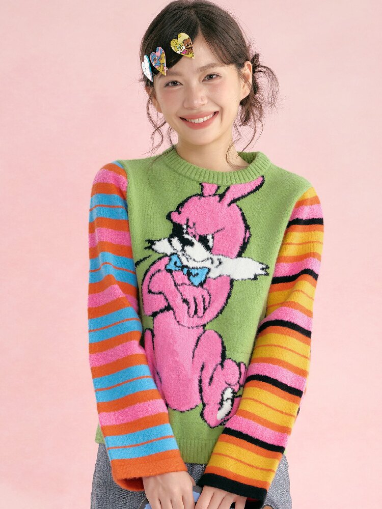Colorful Asymmetrical Striped Knit Sweater【s0000019251】