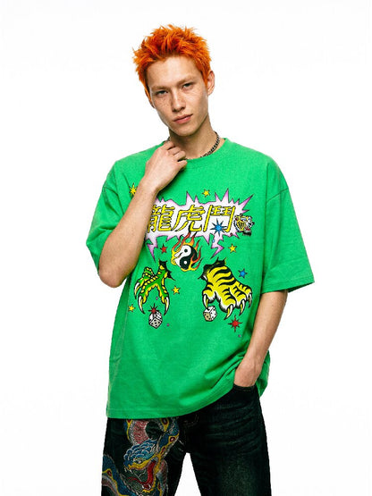 Dragon Tiger Print Oversized T Shirt【s0000017110】