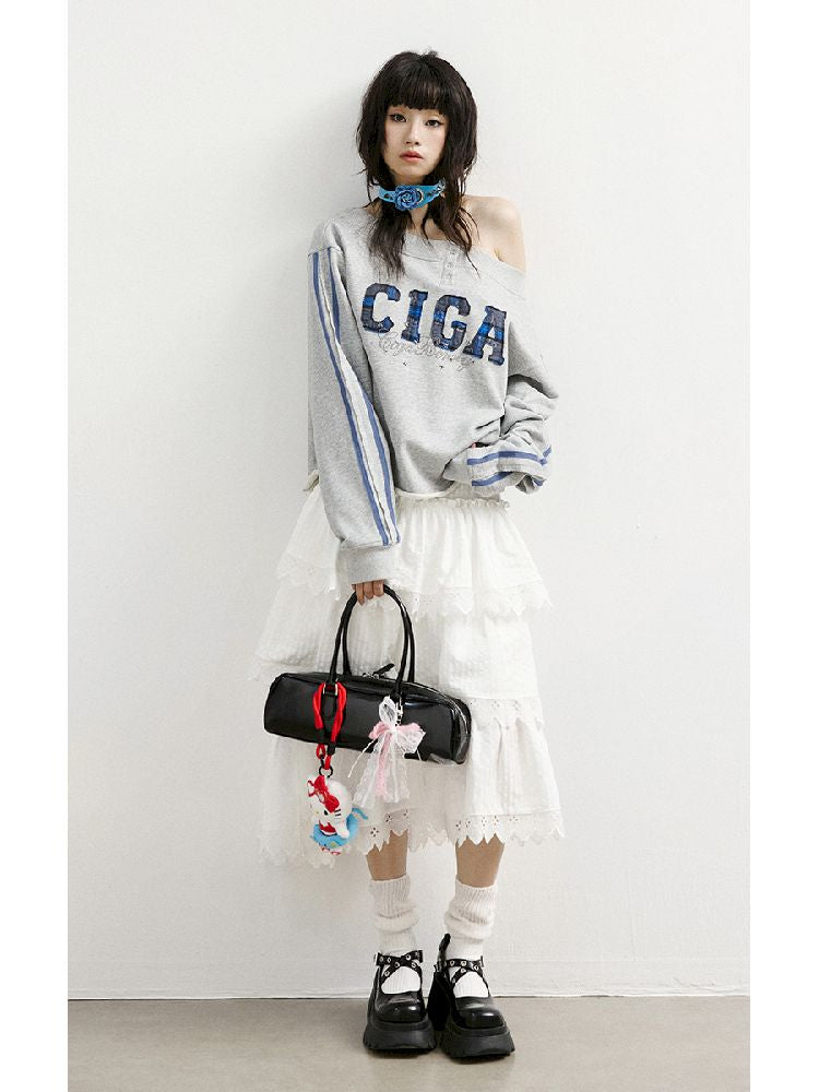 하나의 어깨 슬래시 다중 스웨트 셔츠 [S0000011427]