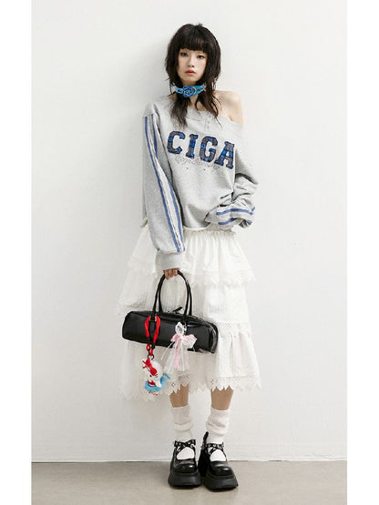 하나의 어깨 슬래시 다중 스웨트 셔츠 [S0000011427]