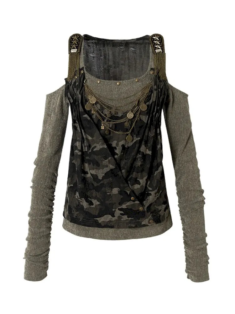 Off-Shoulder Long Sleeve Blouse【s0000014121】