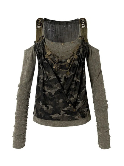 Off-Shoulder Long Sleeve Blouse【s0000014121】