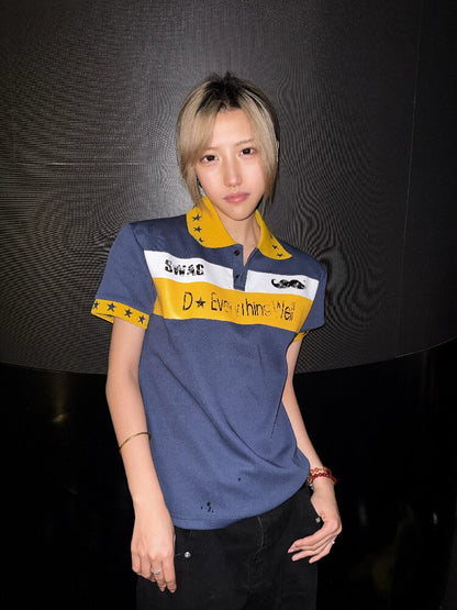 Star Color Block Slim Polo Tee【s0000018273】