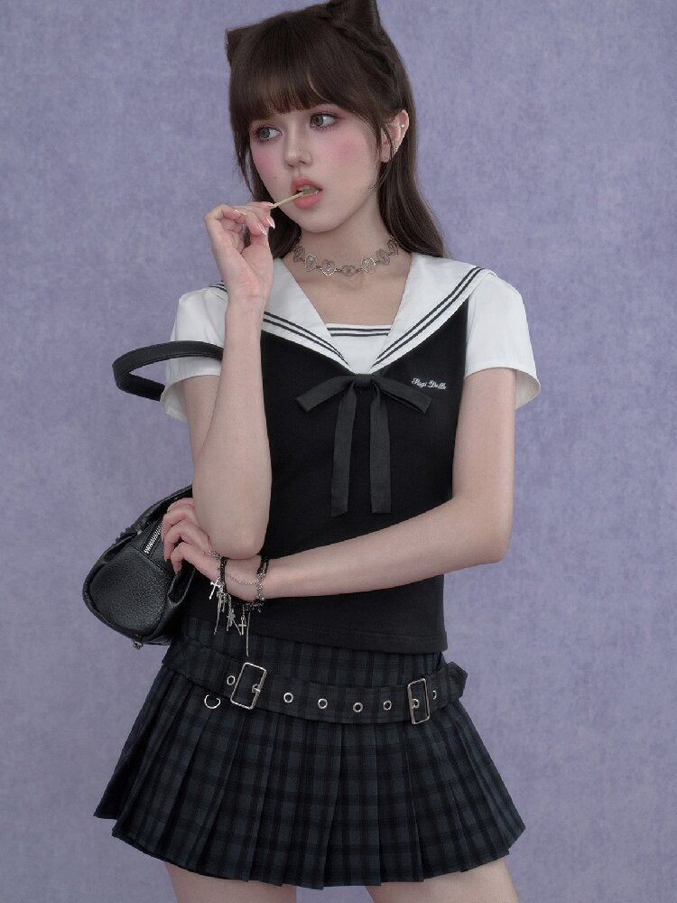 Plaid Belt Pleated Skirt Shorts【s0000017275】