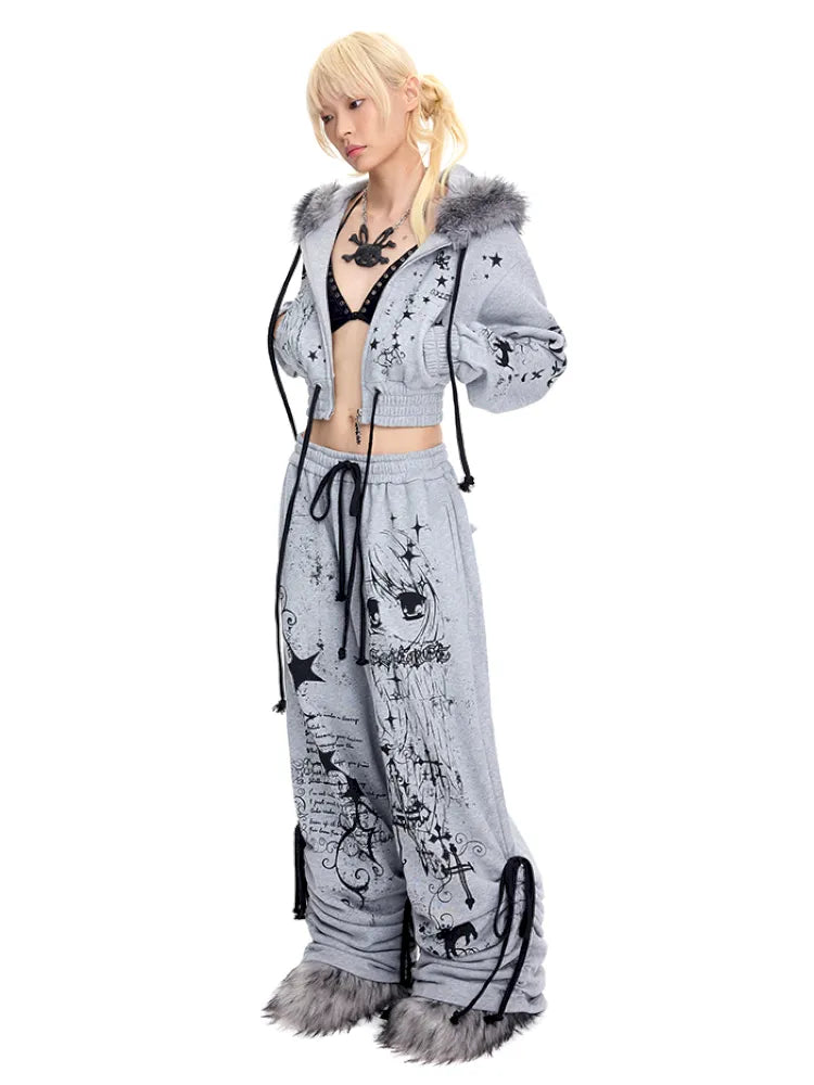 Angel Girl Doodle Print Short Hoodie【s0000014090】