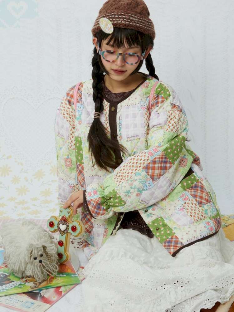 Quilted Print Blocked Padded Jacket【s0000015037】