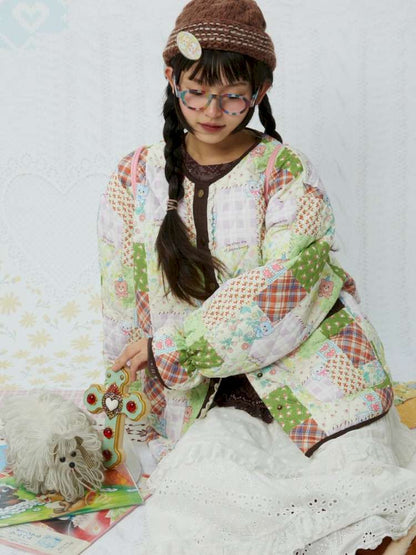 Quilted Print Blocked Padded Jacket【s0000015037】