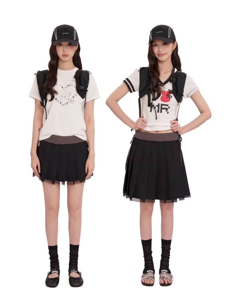 Hem Layered Mesh Pleated Skirt【s0000013431】