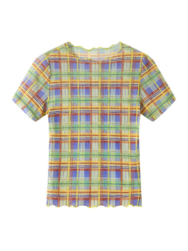 Mesh Plaid Short Sleeve Base Layer【s0000017693】