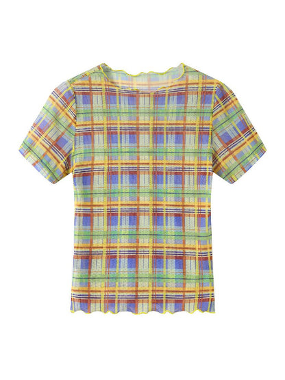 Mesh Plaid Short Sleeve Base Layer【s0000017693】