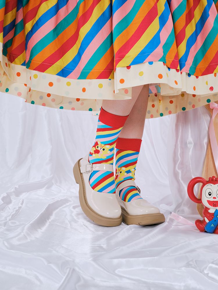 Colourful rainbow day jacquard socks【s0000009095】