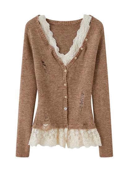 Slim-Fit V-Neck Off-Shoulder Knit Cardigan【s0000014061】