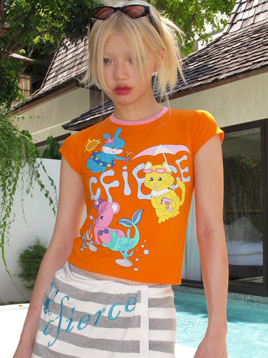 Animal Pool Party Printed T-Shirt【s0000009605】