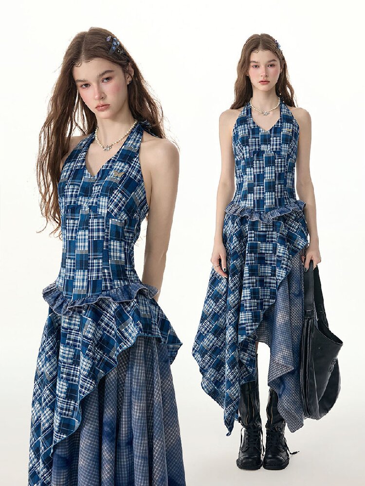 Patchwork Halter Irregular Dress【s0000017301】
