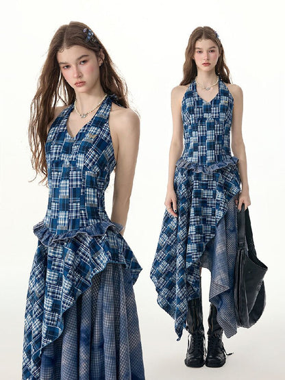 Patchwork Halter Irregular Dress【s0000017301】