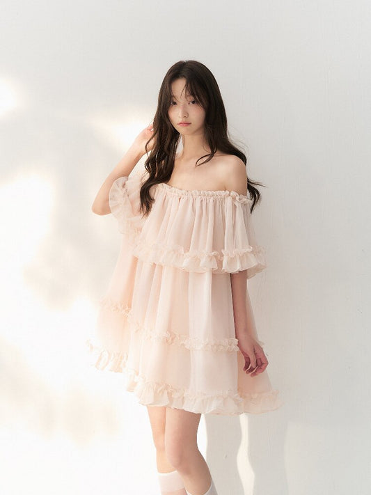 Tulle Layered Lace One Shoulder Dress【s0000016875】