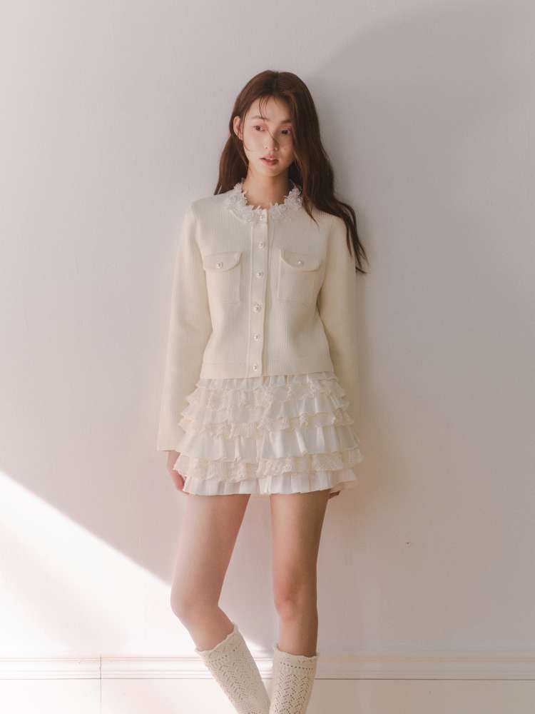 Beaded Collar Long-Sleeve Knit Top【s0000014612】