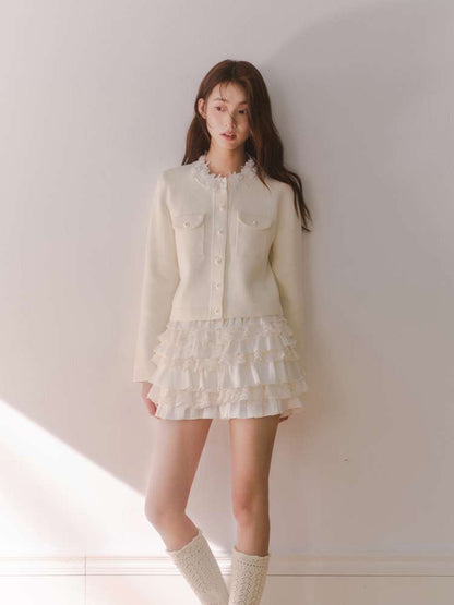 Beaded Collar Long-Sleeve Knit Top【s0000014612】