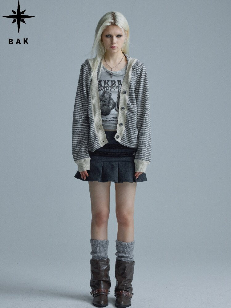 Hooded Fleece Striped Cardigan【s0000018547】