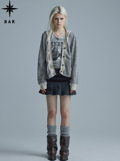 Hooded Fleece Striped Cardigan【s0000018547】