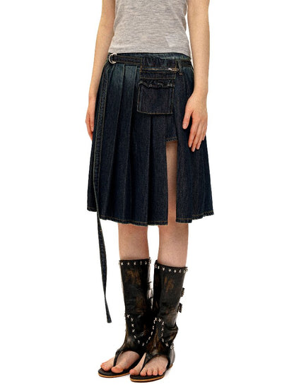 Tencel Denim Lace Pleated Skirt【s0000016412】