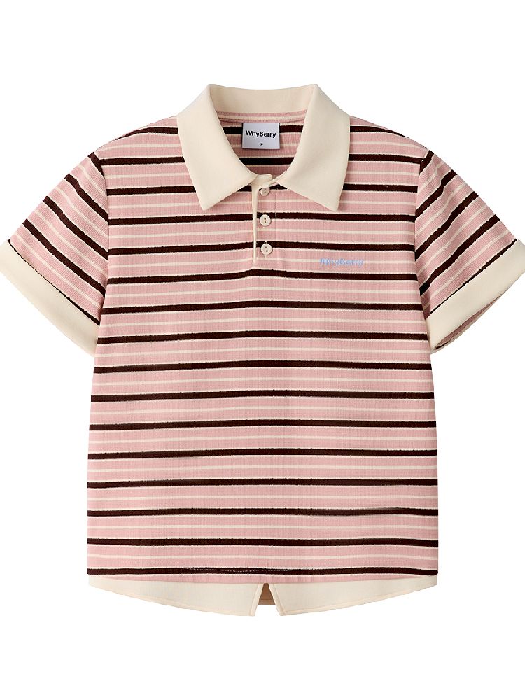 Color Clash Striped Polo Shirt【s0000011981】