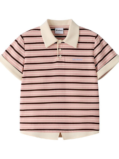 Color Clash Striped Polo Shirt【s0000011981】