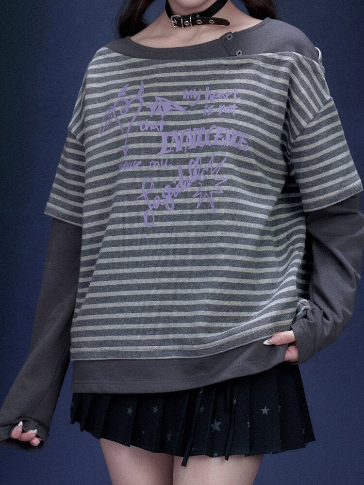 Stripe Graffiti Fake Two T-Shirt【s0000015467】