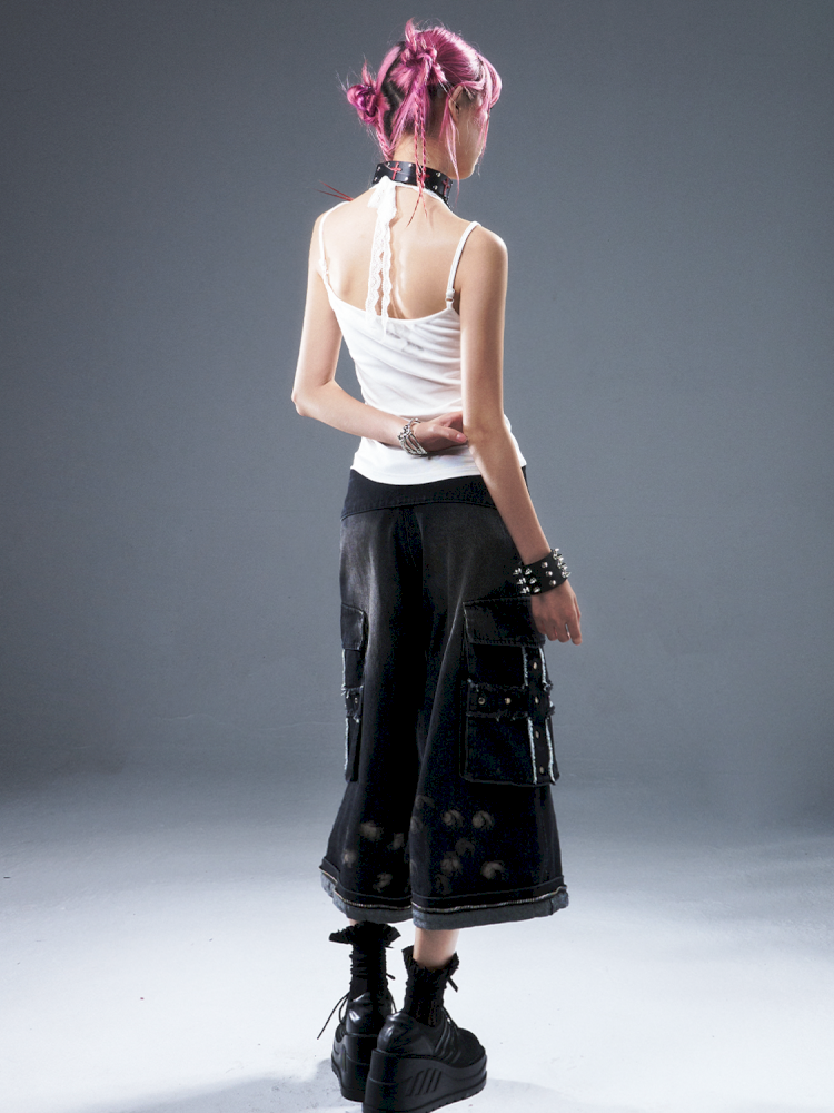 Denim Ripped Knee-Length Pants【s0000012942】