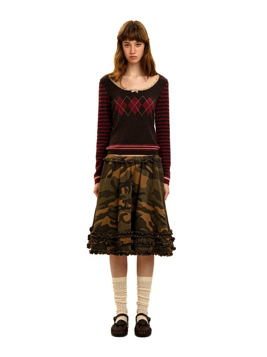 Camo Multi Layer Lace A Line Skirt【s0000017913】