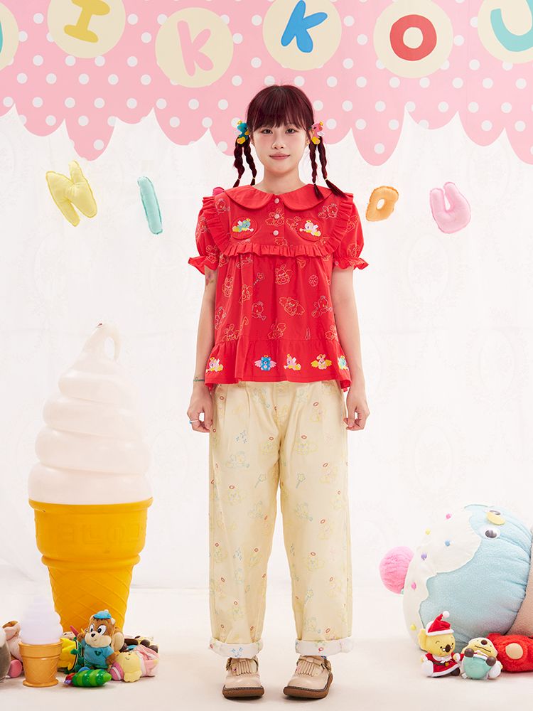 Animal angel heavy embroidery red doll shirt【s0000013184】