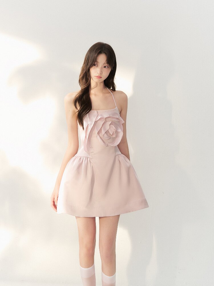 Satin Rose Halter Puffy Dress【s0000016876】