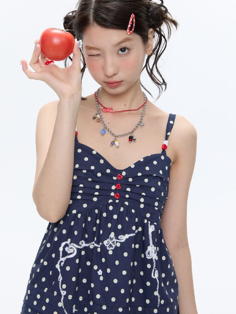 Summer Navy Blue Polka Dot Top【s0000016395】