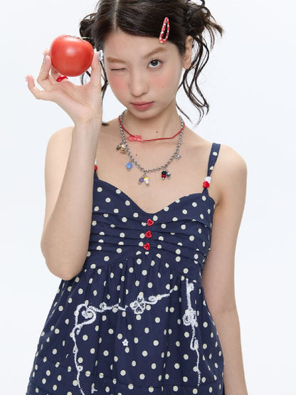 Summer Navy Blue Polka Dot Top【s0000016395】