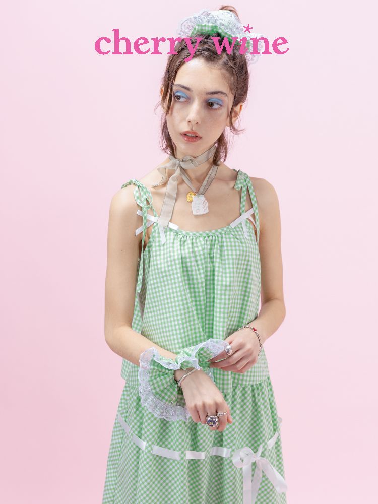 Green Plaid Bow Loose Short Suspenders【s0000009327】