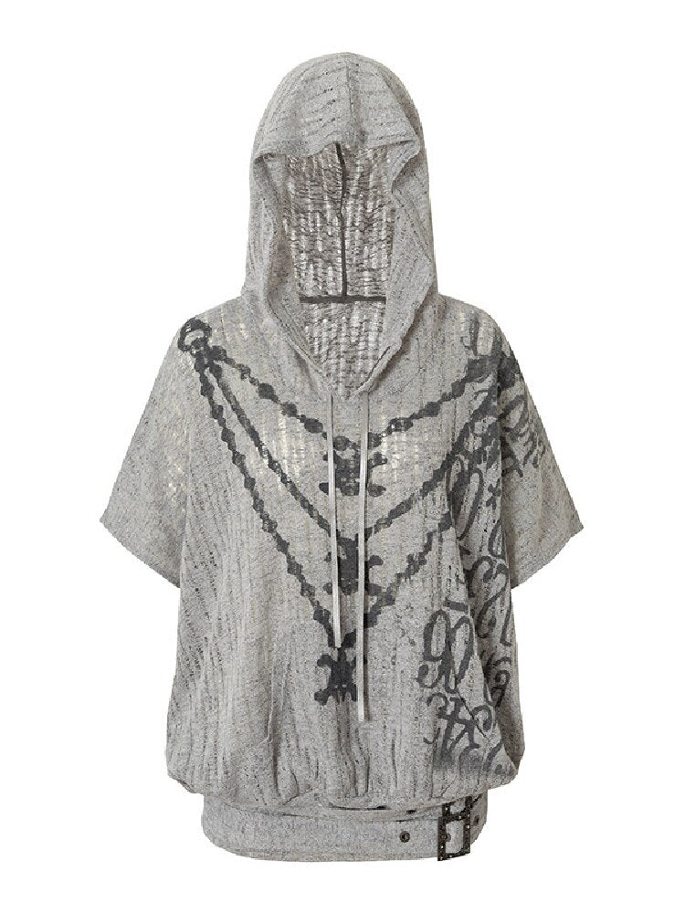 Ripped Knit Hooded Short Smock T Shirt【s0000016993】