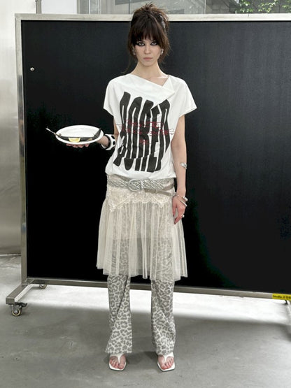 Printed and embroidered Irregular T-shirt【s0000012414】