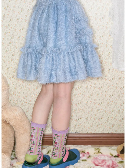 Velvet-Feel Lace-Trimmed Cake Skirt【s0000014144】