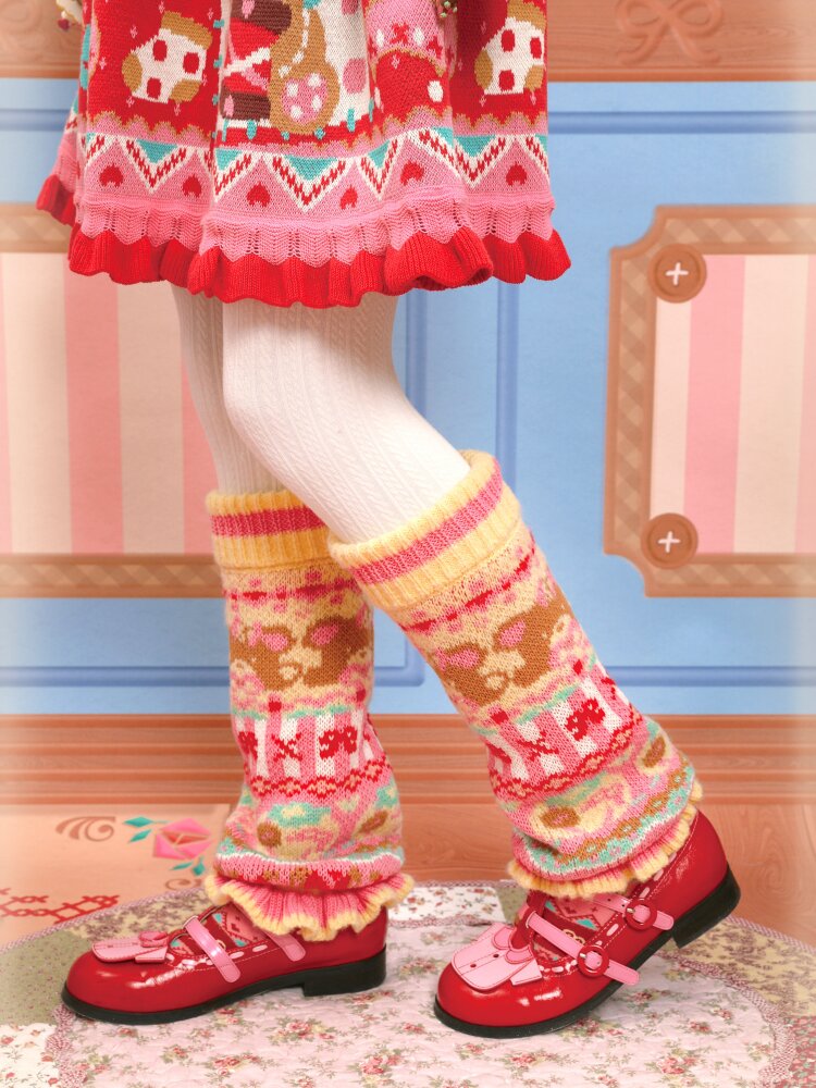 Yellow Pink Wool Lace Leg Cover【s0000015577】