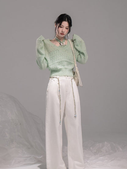 Openwork Woolen Halterneck Set【s0000015746】