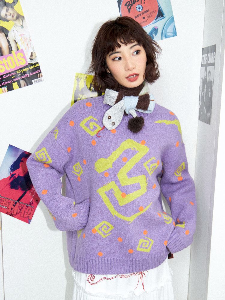 Purple Comic Snake Pullover【s0000011636】