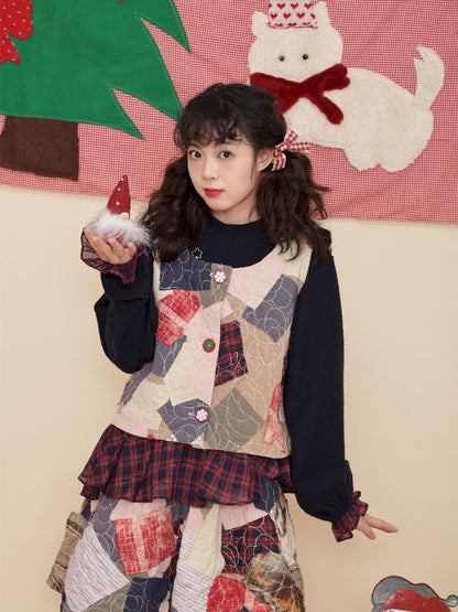 Christmas-inspired vest and half-skirt set【s0000011197】