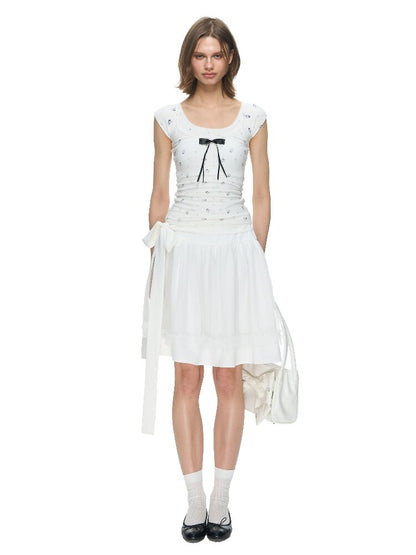 White Bow Strap Lace A-line Skirt【s0000015857】
