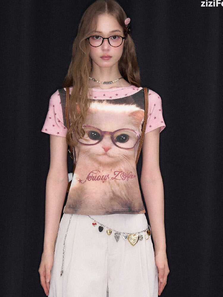 Retro Vintage Cat Print T-Shirt【s0000016855】