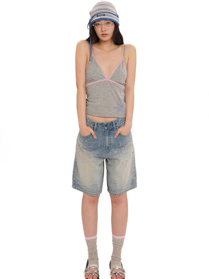Embroidery Cat Whiskers Vintage Denim Trousers【s0000013445】