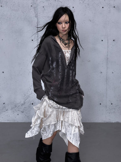 Lace Stitched Hooded T-Shirt【s0000015545】