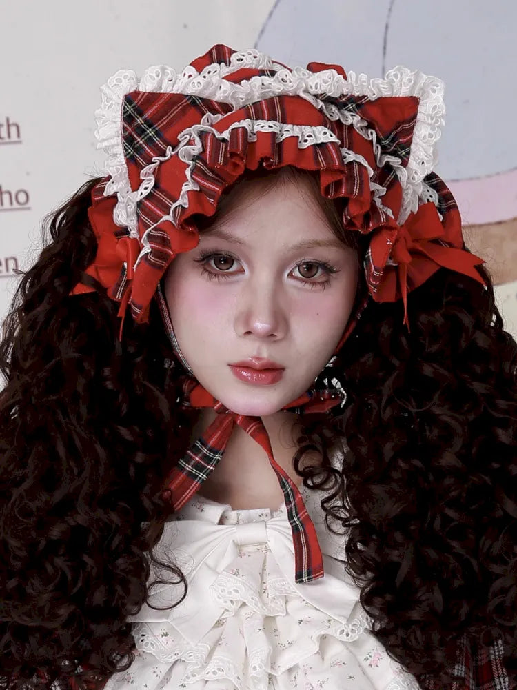 Red Plaid Cute Cat Ear Headband【s0000014106】