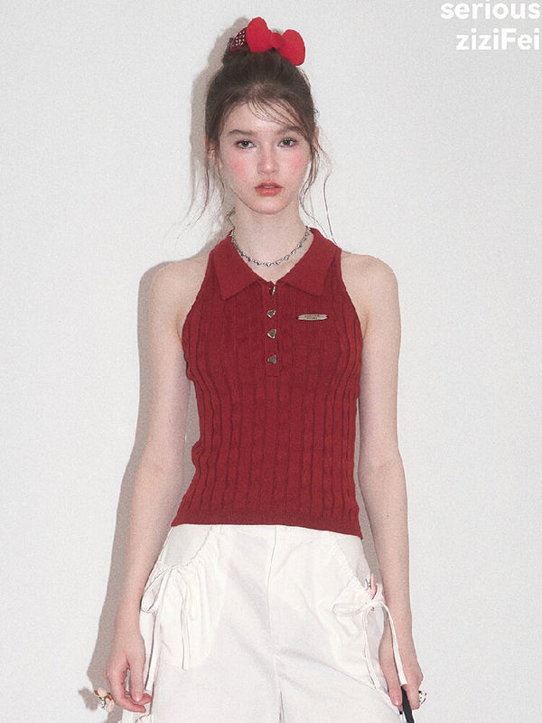Sleeveless Polo Knit Tank Top【s0000017681】